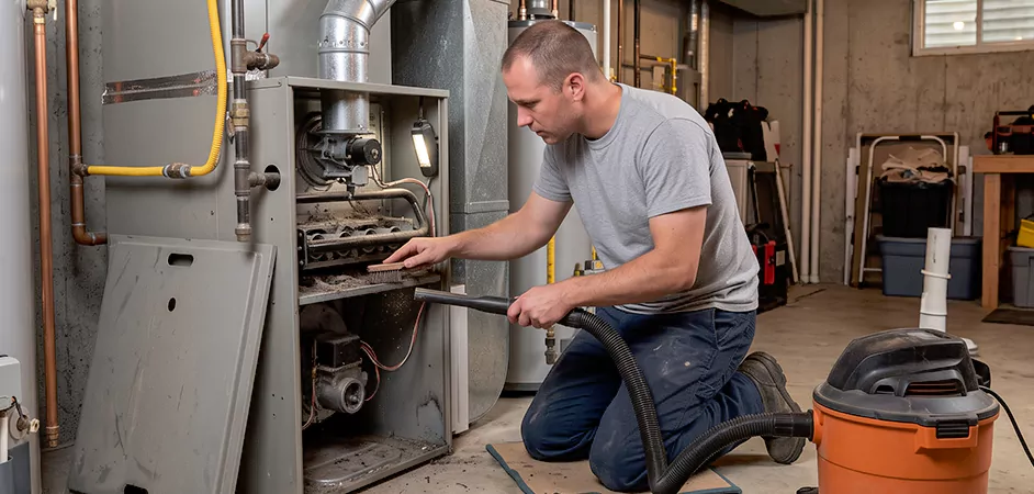 Burner and Heater Compartment Lint Removal in Westminster